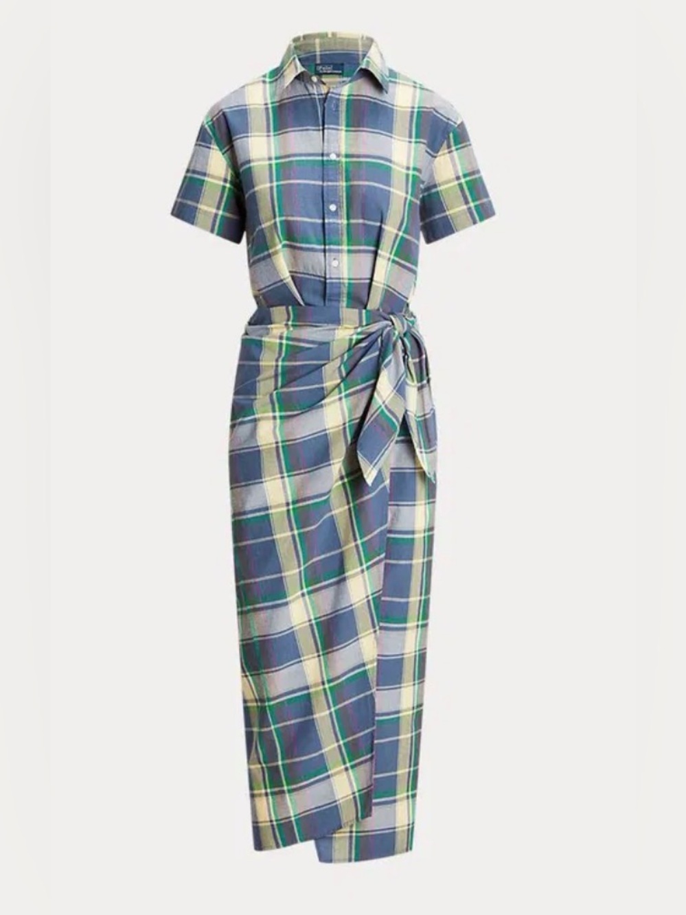 Polo Ralph Lauren Plaid Cotton Faux-Wrap Shirtdress $268 0